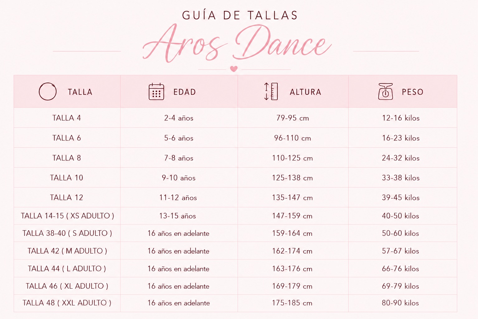 Guía de tallas